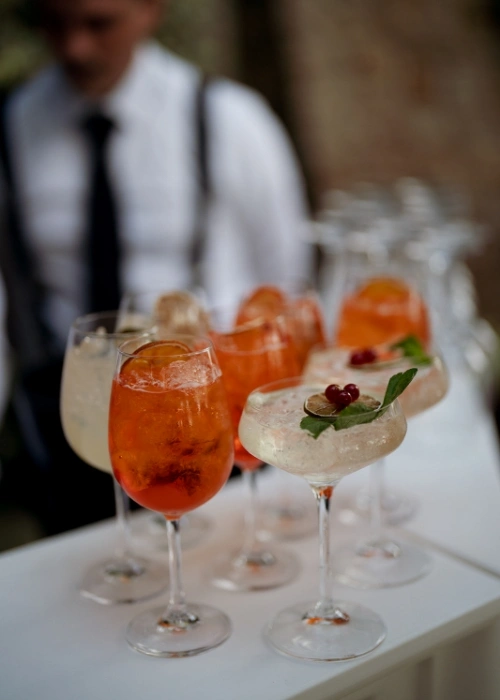 Aperol Sprtiz and Hugo spritz served during aperitif at Italian wedding