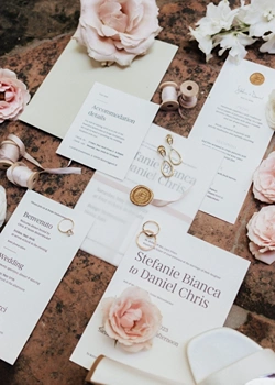 Ivory and blush pink wedding invitation for destination wedding in Tuscany