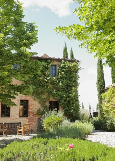 Peaceful hamlet with lush greenery and plants in Tuscany