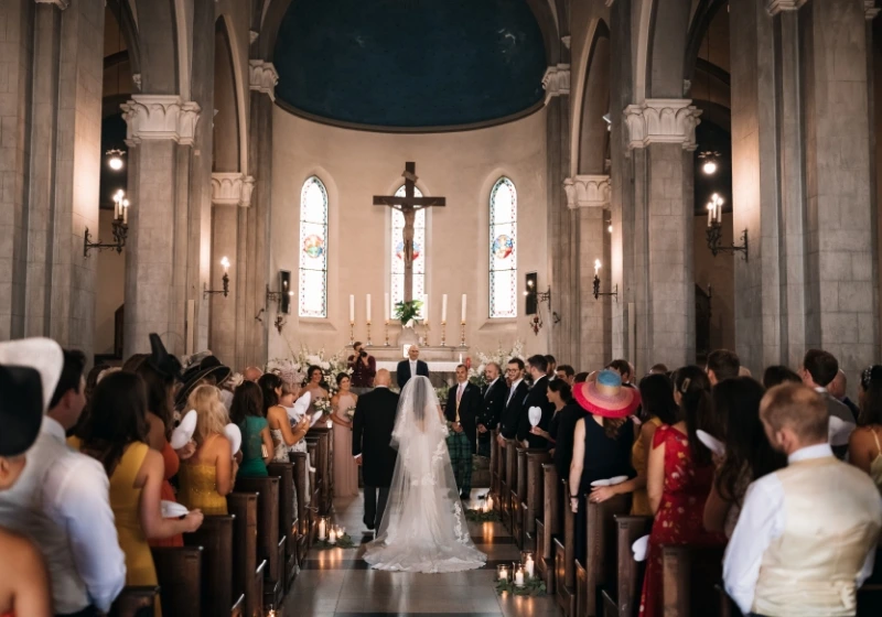 Catholic wedding ceremony in grand church in Tuscany, Italy