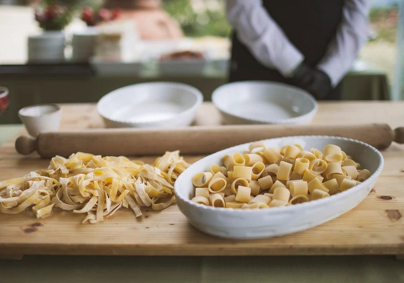 Detail shot of fresh pasta reeady to be cooked for pasta party