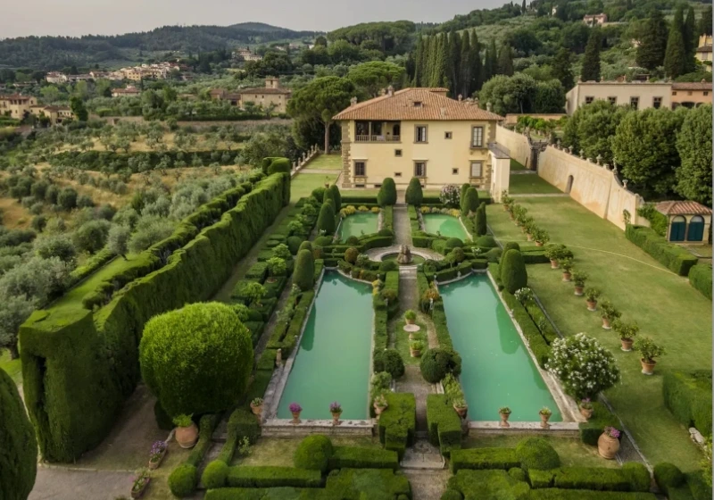Panoramic view of Villa Gamberaia with breathtaking garden in Florence, Italy