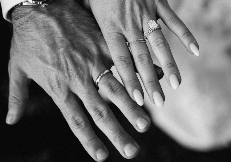 Detail shot of wedding bands after UK citizens got legally married in italy