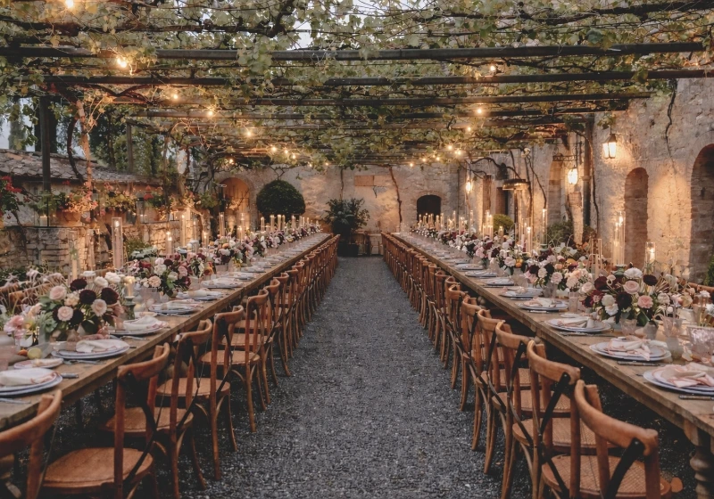 Dinner under the grape in this cozy and bucolic spot of Borgo San Felice in Tuscany.