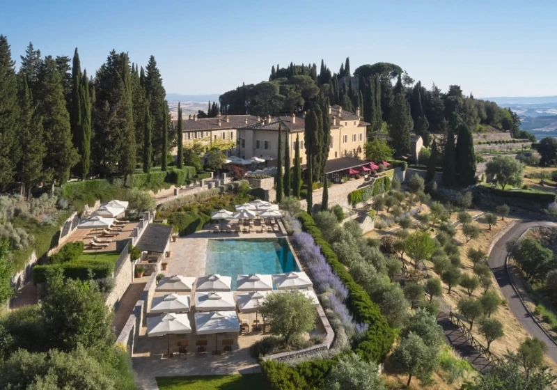 Panoramic shot of Castiglion del Bosco a 2.000 hectar estate near Montalcino, Tuscany.