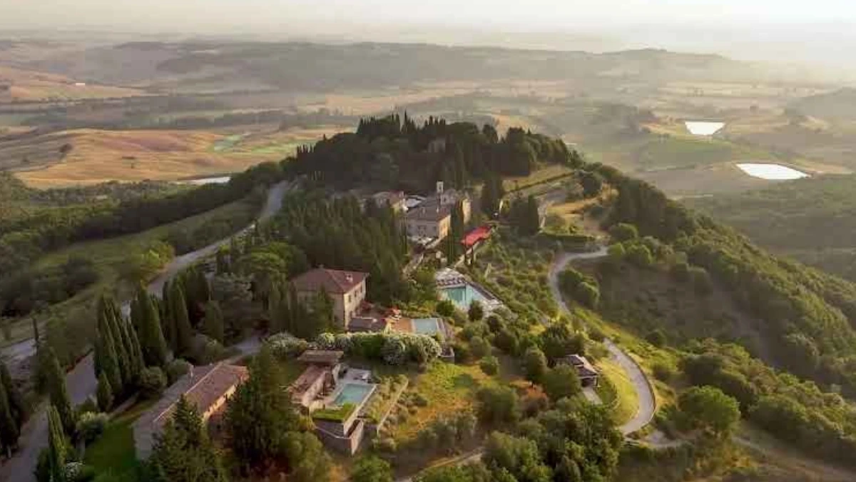 Aereal photo of Castiglion del Bosco, wedding venue in Tuscany