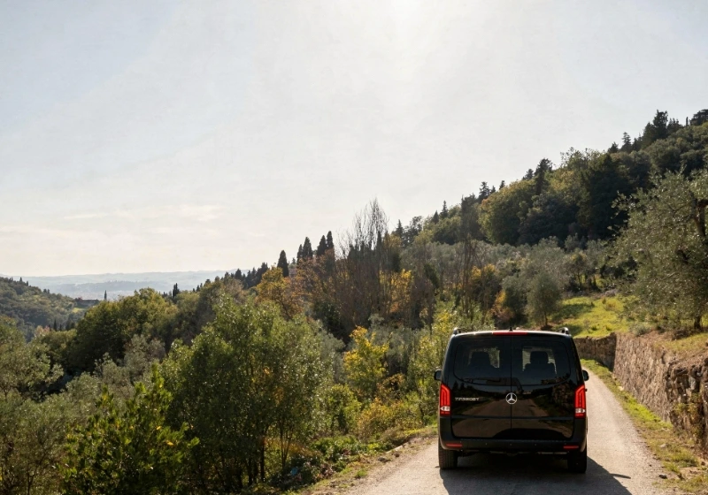 a minivan that transports guests to the tuscan wedding location