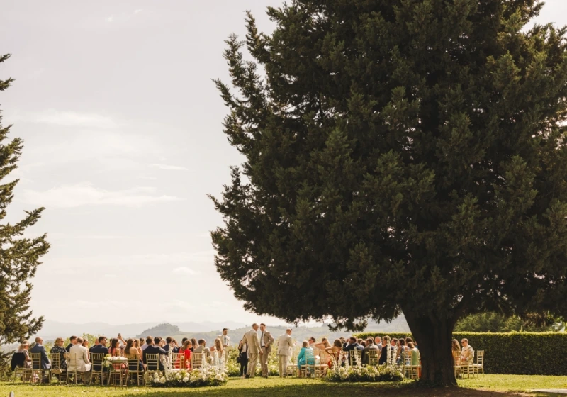 Wedding ceremony with view at Villa di Ulignano, Tuscany 