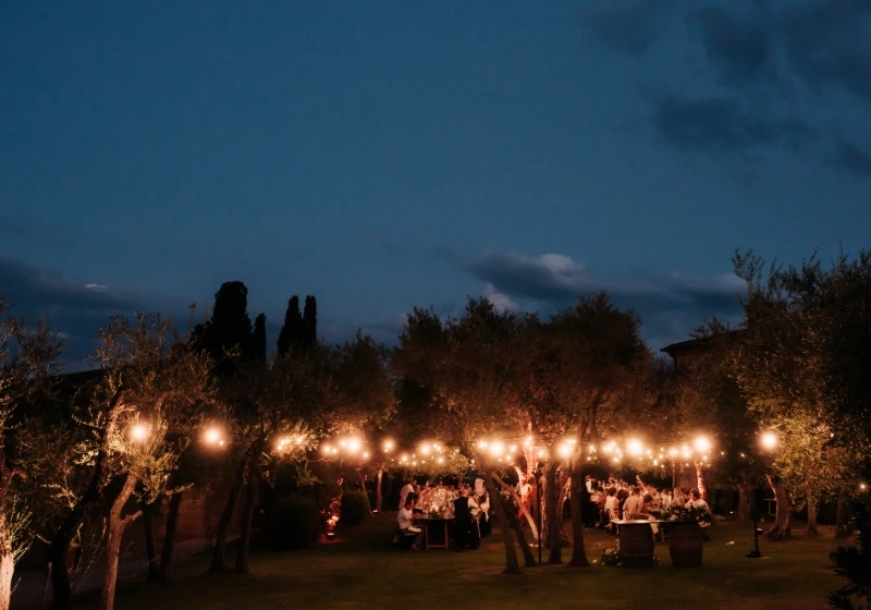 The end of a wedding dinner at night 