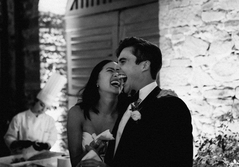 A photo of bride and groom in a documentary style