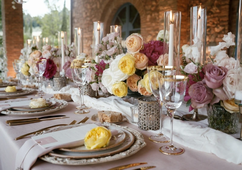 Close-up of a wedding table set up 
