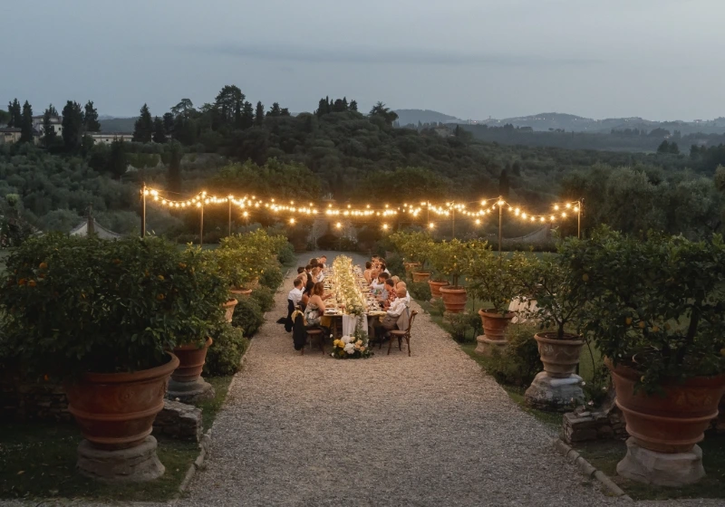 Intimate wedding dinner overlooking the Tuscan countryside