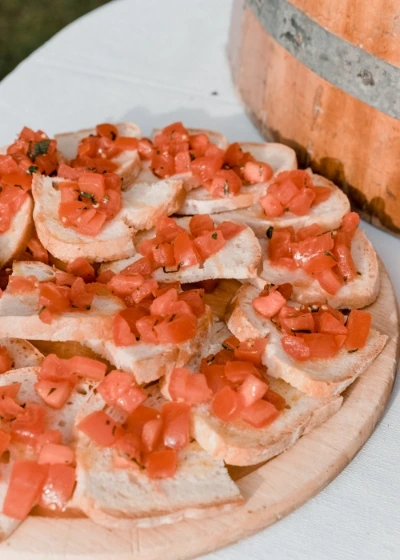 Fresh tomato bruschetta with diced tomatoes, herbs, and olive oil 
