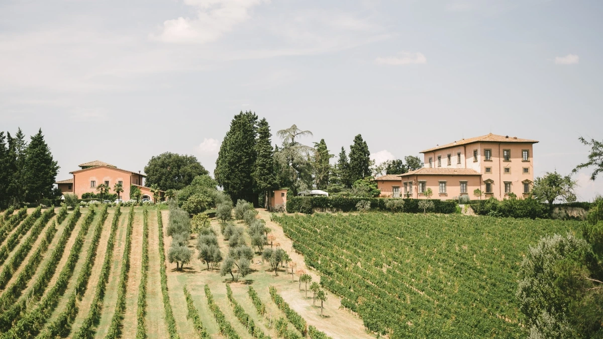 Panoramic view of Villa Mangiacane wedding venue in Tuscany