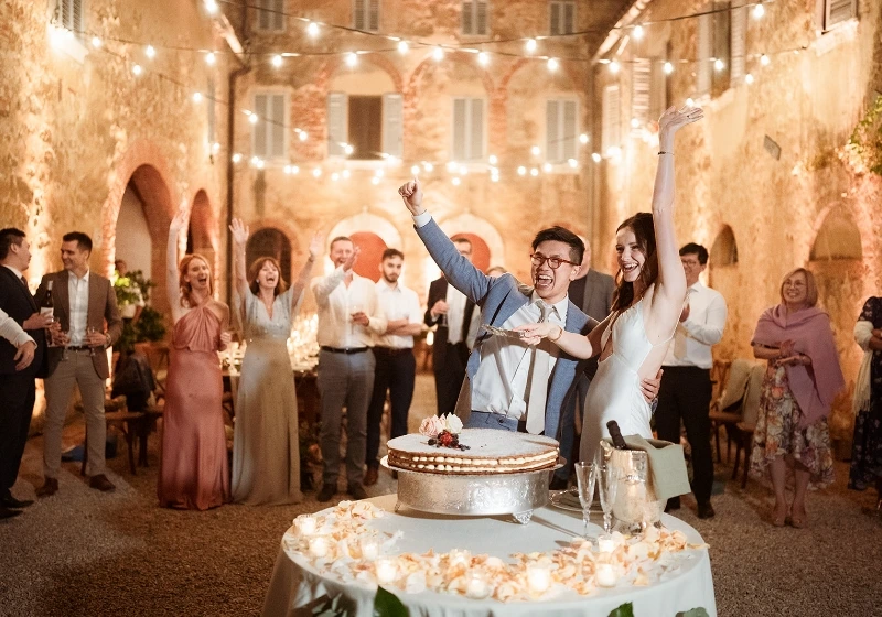 Outdoor wedding lighting at a Tuscan villa