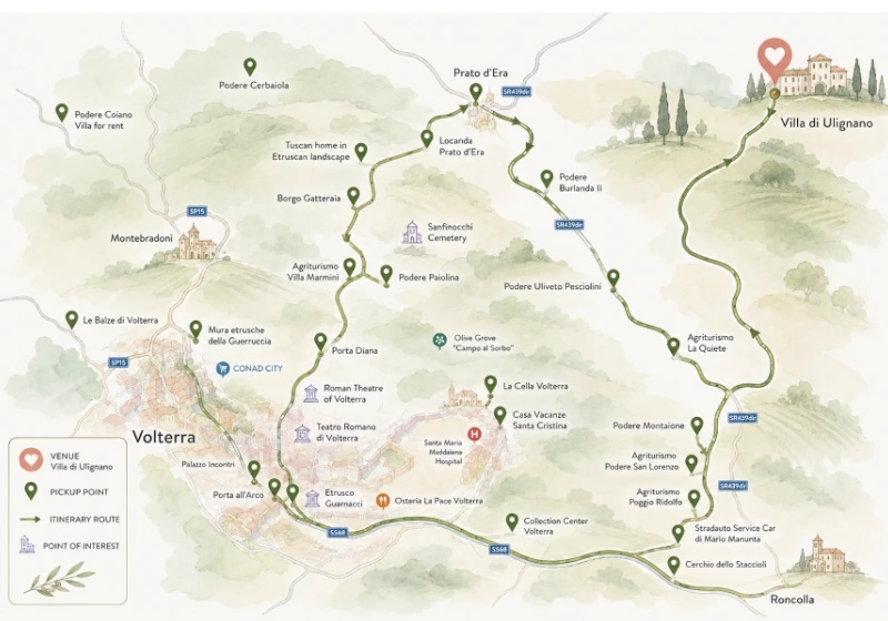 A typical itinerary with some pickup point for the guests