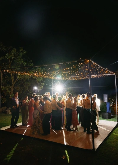 Wedding guest dancing together on the dancefloor