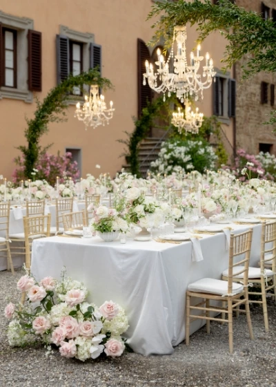 Ceremony flower reused for the wedding dinner 