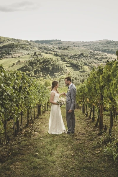 Wedding photo of a couple in the vineyard