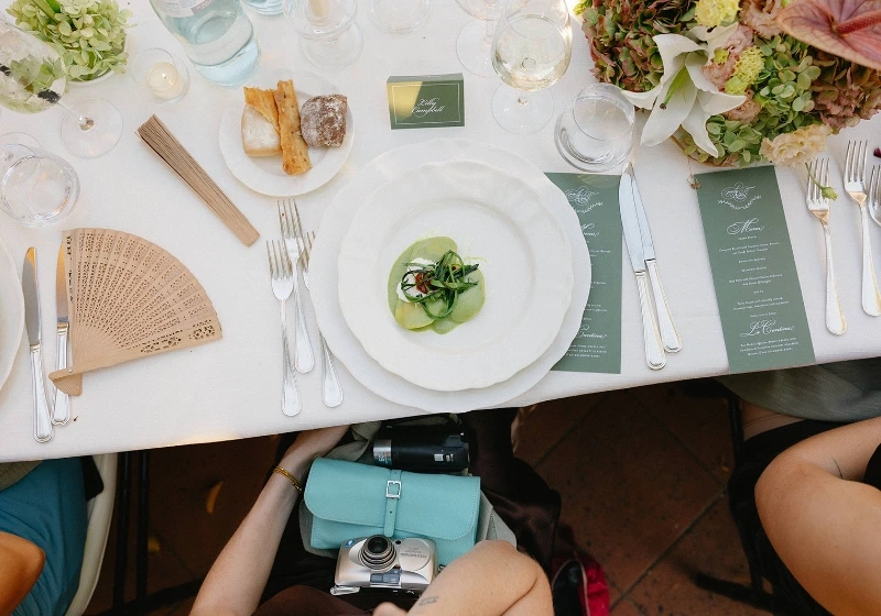 Local Tuscan food served at a destination wedding