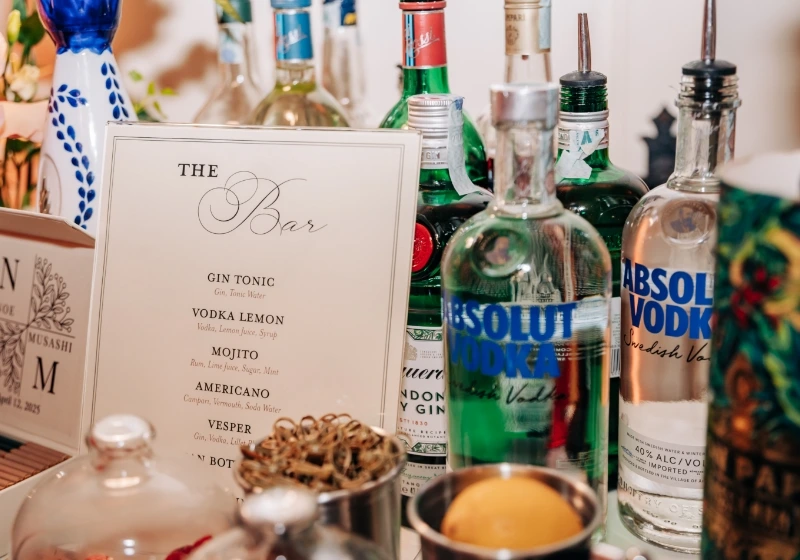 Wedding bar sign with the drink list 
